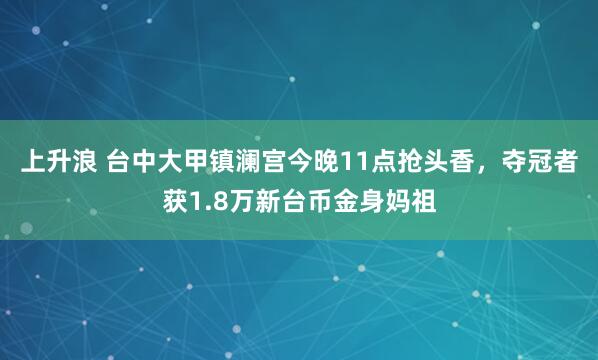上升浪 台中大甲镇澜宫今晚11点抢头香，夺冠者获1.8万新台币金身妈祖
